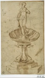Study for Fountain (pen og blæk på papir)