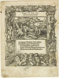 Moses and the Burning Bush (recto) og The Infant Moses Put into the River (verso) fra Neue künstliche Figuren biblischer Historien, plade 55 fra Træsnit fra Books of the XVI Century