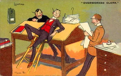 Dovent, overbebyrdet kontorist (farvelitografi)