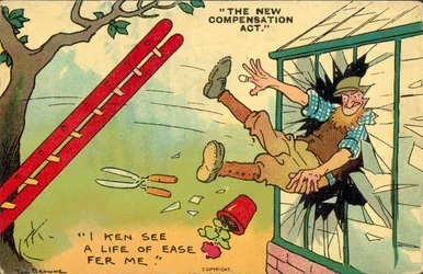 Den nye erstatningslov (farvelitografi)