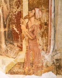 Skildring af donorer, detaljer fra St. Romuald, af Tommaso da Modena (1326-1379), fresco, San Nicolo-kirken, Treviso