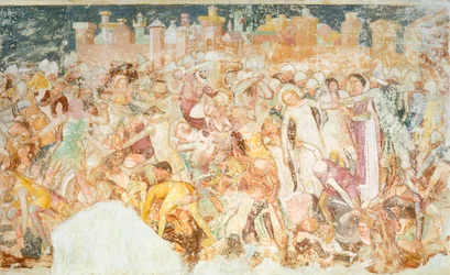 Martyrium, detalje fra Legend of St Ursula af Tommaso da Modena (1326-1379), fresco, detalje, Santa Caterina-kirken, Treviso