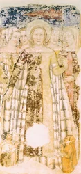 St Ursula i herlighed, detaljer fra Stories of St Ursula, af Tommaso da Modena (1326-1379), fresko, Santa Caterina-kirken, Treviso