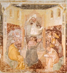 Abdikationen, detaljer fra Stories of St Ursula, af Tommaso da Modena (1326-1379), fresco