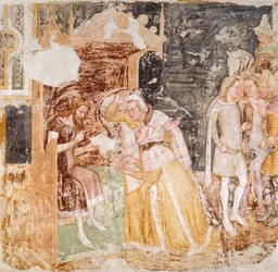 Sendingen af ambassadører fra kongen af England, detaljer fra Stories of St Ursula, af Tommaso da Modena (1326-1379), fresco