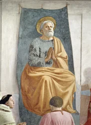 St. Peter tronet som første biskop af Antiochia, c.1427 detalje af 63302 fresco