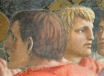 Hyldestpenge Skatteopkræveren og en apostel - detalje af 31642 c.1427 fresco