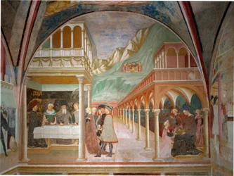 Cyklus af Johannes Døberens liv: "" Herodes banket "" "Fresco af Masolino da Panicale (Tommaso di Cristoforo Fini) (ca. 1383-1440) 1435 Baptistere af Castiglione Olona, ​​Varese