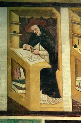 Dominikanske munk ved sit skrivebord, fra cyklussen af "fyrre illustere medlemmer af den dominikanske orden", i kapitelhuset, 1342
