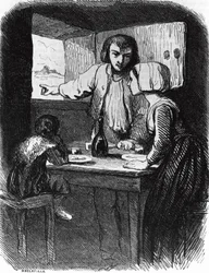 Illustration til La Mare au Diable, roman af George Sand (1804-1876), gravering af Henri Delaville (aktiv i midten af det 19. århundrede) efter tegning af Tony Johannot (1803-1852)
