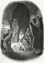 Forhøret af Esmeralda - illustration fra Notre Dame de Paris, 19. århundrede