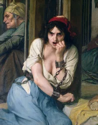 Philippe Pinel (1745-1826) løslader sindssyge fra deres lænker på Salpêtrière-asylet i Paris i 1795, 1886 (detalje)