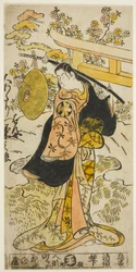 Skuespilleren Segawa Kikunojo I som Hanjo i stykket "Tsumagoi Sumidagawa," opført på Nakamura Theatre i den tredje måned, 1733