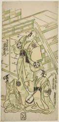 Skuespillerne Ichimura Uzaemon VIII som Onio Shinzaemon og Onoe Kikugoro I som kurtisanen Usugumo i stykket "Nanakusa Wakayagi Soga", opført på Ichimura Theatre i den første måned, 1744