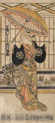 Skuespilleren Ichimura Uzaemon VIII 1699-1762 som kvinde med parasol.