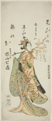 Skuespilleren Ichiyama Shichizo I som Terute Hime i stykket "Shuen Soga Omugaeshi", der blev opført på Ichimura-teatret i den første måned, 1768.