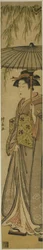 Geisha, der bærer en parasol under et piletræ