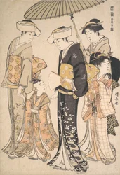 Højtstående Samurai-pige med fire ledsagere, fra serien A Brocade of Eastern M..., ca. 1784.