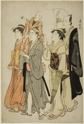 Skuespilleren Ichikawa Danjuro V og hans familie, fra en unavngivet serie på fire print, der viser skuespillere i privatlivet