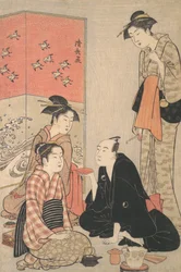 Kabuki-skuespilleren Sawamura Sojuro III og kurtisaner, ca. 1783-84.