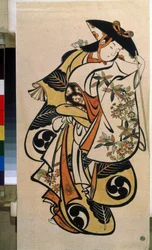 Mandlig skuespiller spiller kvinden. Tryk af Torii Kiyonobu den Ældre (1664-1729)