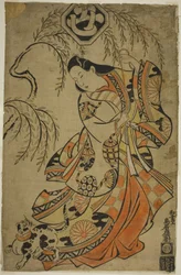 Skuespilleren Uemura Kichisaburo som den tredje prinsesse i stykket Wakoku Gosuiden, opført på Morita Theatre i den tredje måned, 1700