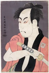 Ichikawa Omezo I i rollen som Yakko Ippei fra stykket Koinyobo Somewake Tazuna, af Tōshūsai Sharaku, aktiv 1794-1795