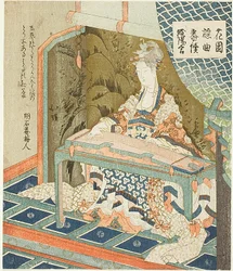 Yokihi (Yang Guifei) spiller koto, fra serien "Noh Songs of Gardens (Hanazono yokyoku bantsuzuki)"