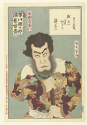 Ichikawa Danjuro IX som Kezori Kyuemon Kezori Kyuemon (titel på objekt) Honderd rollen van Ichikawa Danjuro IX (serietitel) Ichikawa Danjuro engei hyakuban (serietitel på objekt)