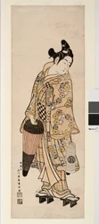 Skuespilleren Sanogawa Ichimatsu holder en lanterne og en paraply
