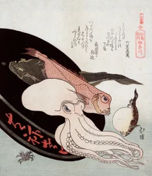 Octopus and Ocean Fish af Totoya Hokkei