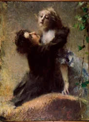 Ivy Ivy. En mand omfavner en kvinde. Maleri af Tranquilo Cremona (1837-1878) 1878 Søn. 132,5x100 cm Torino, Civic Gallery of Modern and Contemporary Art