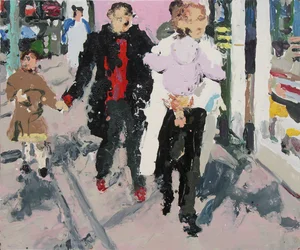 Shoppere med børn, 2003 (olie på plade)