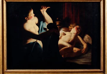 ""Psyche opdager Amor"" (Psyche opdager Amor) Maleri af Trophime (Theophisme) Bigot, dit le maitre a la chandelle (1579-1650) Olie på lærred - Pinacoteca Civica, Teramo
