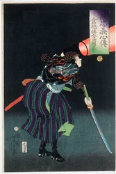Kurahashi Densuke Kiyohara no Takeyuki med en lanterne