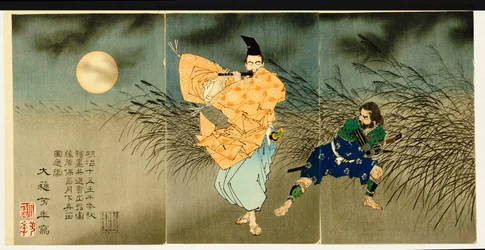 Triptykon af «Fujiwara no Yasumasa spiller fløjte i måneskin», 1883