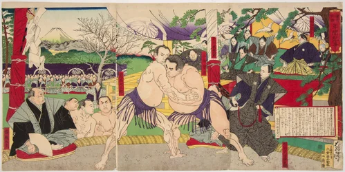 Komaba t de stu rs de Sumo Koya Nagi Tsunekichi Picture t Wild Horse Daigoro. Illustreret af Yoshitoshi Tsukioka (1839-1892)