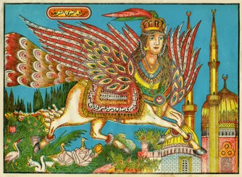 Al-Bourak (Al Bourak) (Buraq, Bouraq, Burak), bevinget hest med kvindehoved og påfuglehale, hvorpå Muhammed, ledet af ærkeenglen Gabriel, rejste om natten fra Mekka til Al-Aqsa. Populær billedkunst, Tunesien