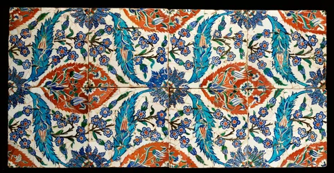 Eight composite Iznik polychrome square tiles, c.1575dani