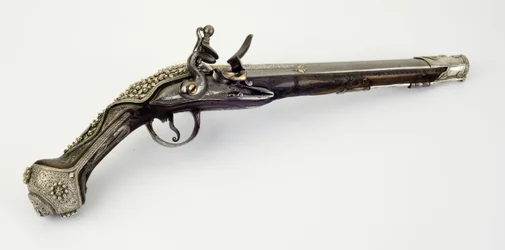 Flintlock Pistol (stål, træ, sølv og guld)