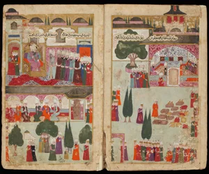 Kroningen af den osmanniske sultan Mehmed III (1566-1603) i Topkapı-paladset i 1595 (fra manuskriptet Mehmed III