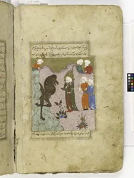 Salih bringer en kamel frem fra en klippe, illustration fra 