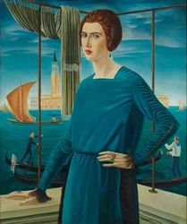 Kunstnerens kone med Venedig i baggrunden, 1921.