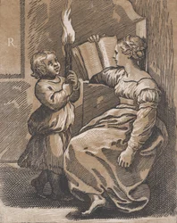 En sibylle læser en bog mod venstre efter 1518.