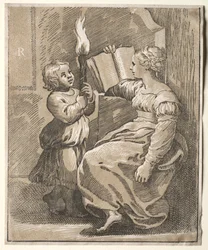 Sibyllelæsning med et barn der holder en fakkel, 1518-27.