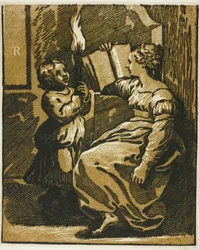 Sibyllen og et barn, der bærer en fakkel