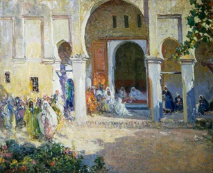 Pashaens dom, Fes 1924, maleri af Ulisse Caputo (1872-1948), 80x100 cm, Italien, 20. århundrede