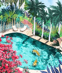 Tigre i en tropisk pool
