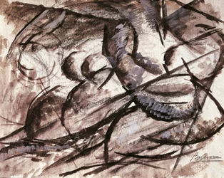 Dynamisme (kul, blæk, tempera og akvarel)