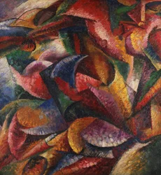 Dynamisc of human body af Umberto Boccioni (1882-1916), olie på lærred